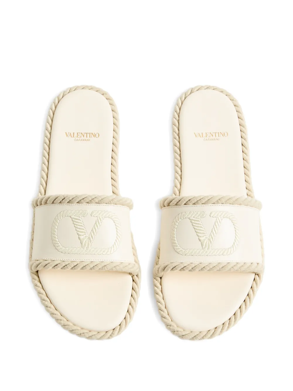 Valentino Garavani Vlogo Torchon slide sandals in nappa leather Beige