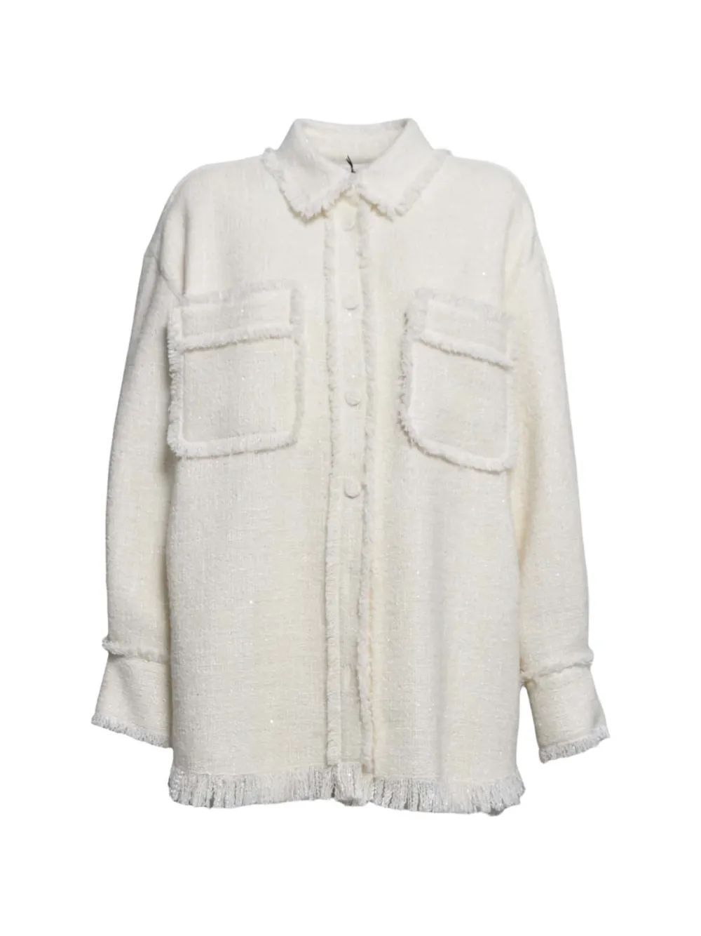MSGM frayed pocketed shirt tweed jacket - Bianco