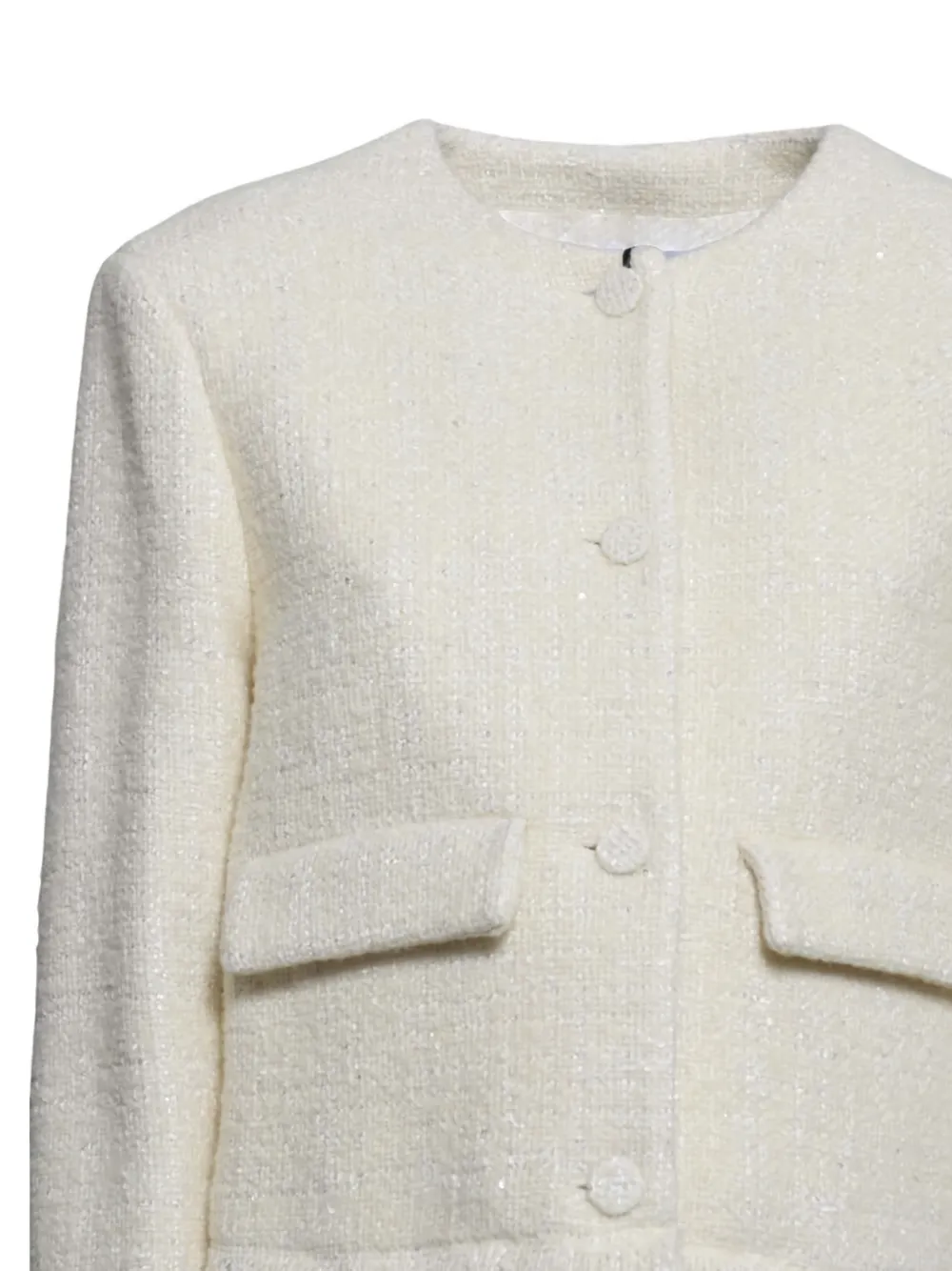  Msgm Fringed Flap-pockets Tweed Jacket - Neutrals 