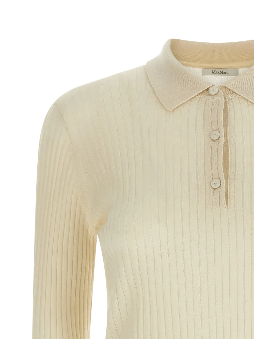  Max Mara Ribbed Button Polo Top - Neutrals 