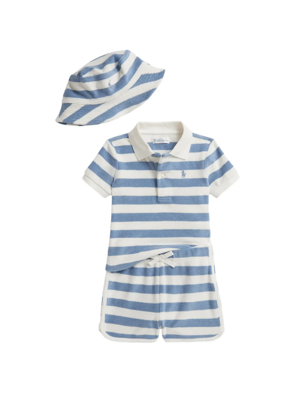 POLO RALPH LAUREN KIDS striped logo-embroidered short set (set of three-piece) - Blue