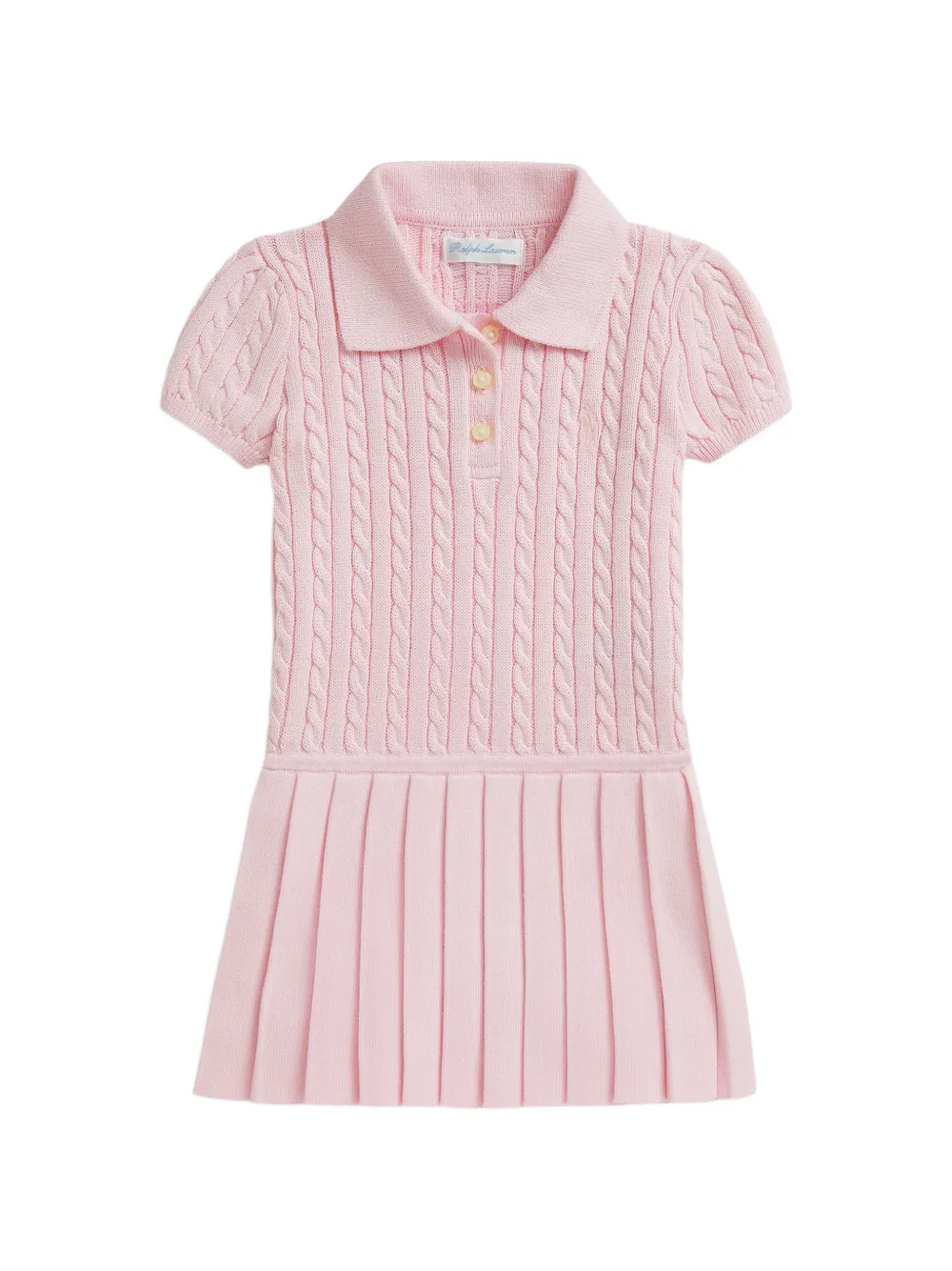 POLO RALPH LAUREN KIDS Abito plissettato in maglia a trecce - Rosa