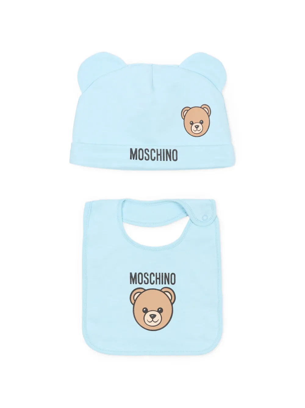 Moschino Kids bear appliquéd hat bib set - Blau