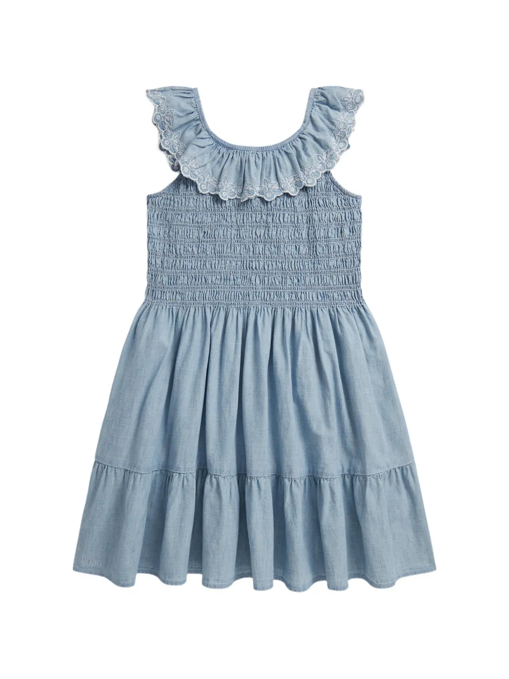 POLO RALPH LAUREN KIDS Gesmockte jurk met ruches Blauw