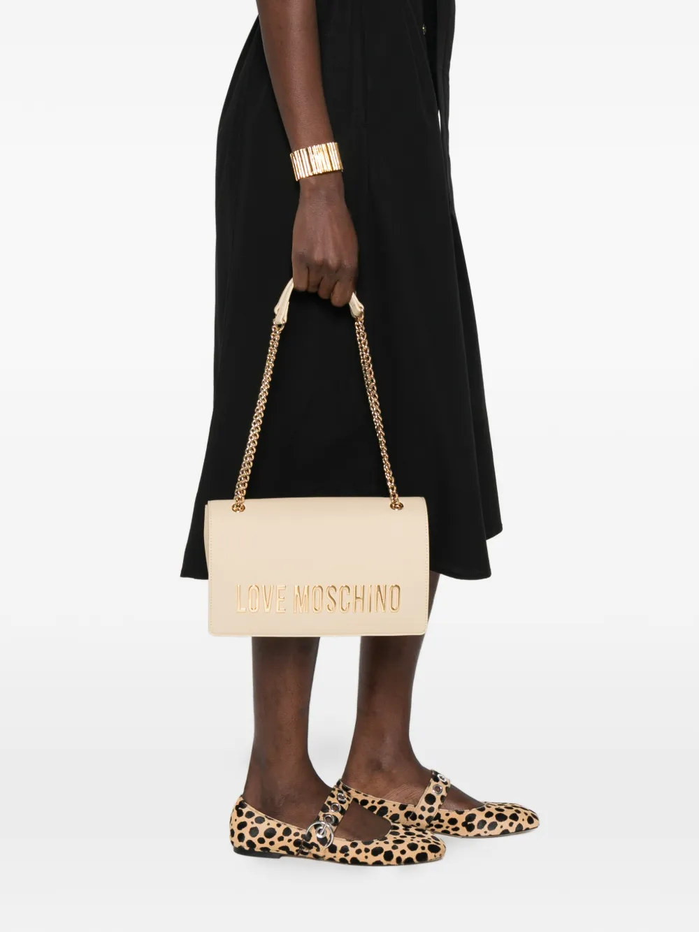 Love Moschino Schoudertas met logoplakkaat Beige