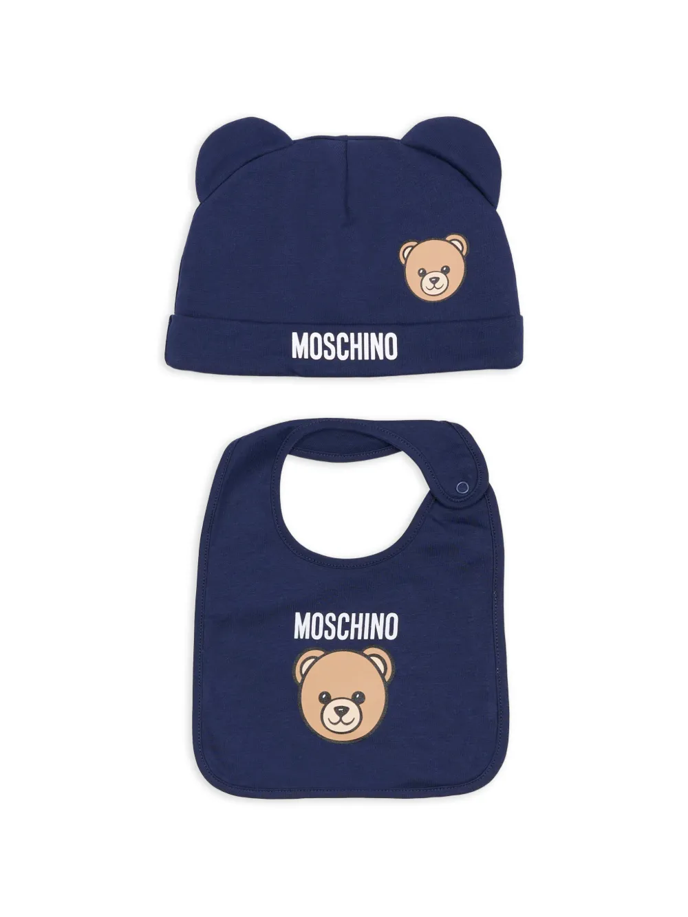 Moschino Kids teddy bear ears hat bib set - Blau