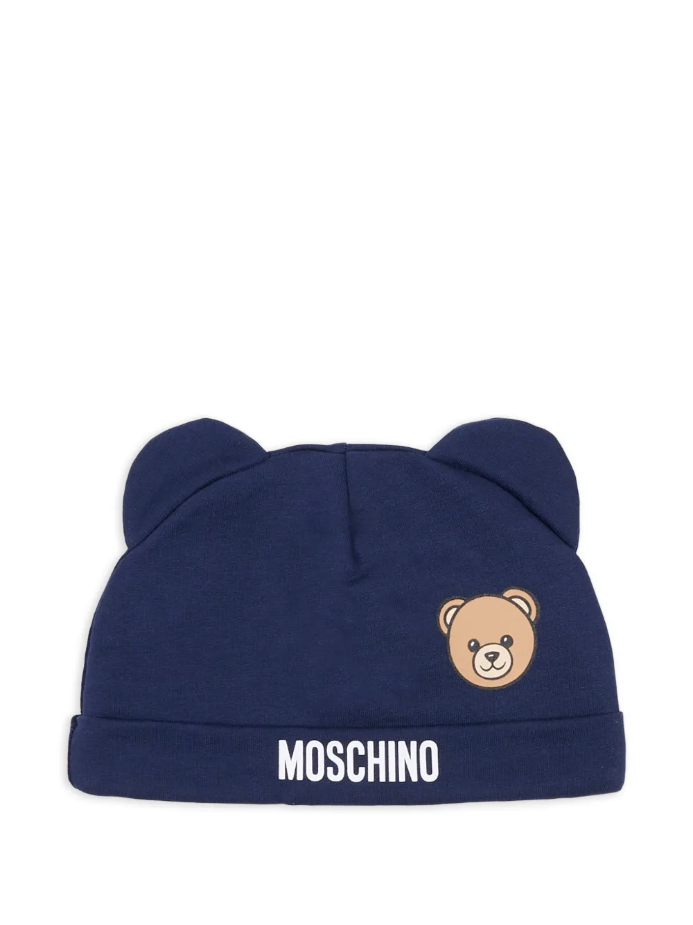 Moschino Kids Slabbetje en muts met teddybeeroren Blauw