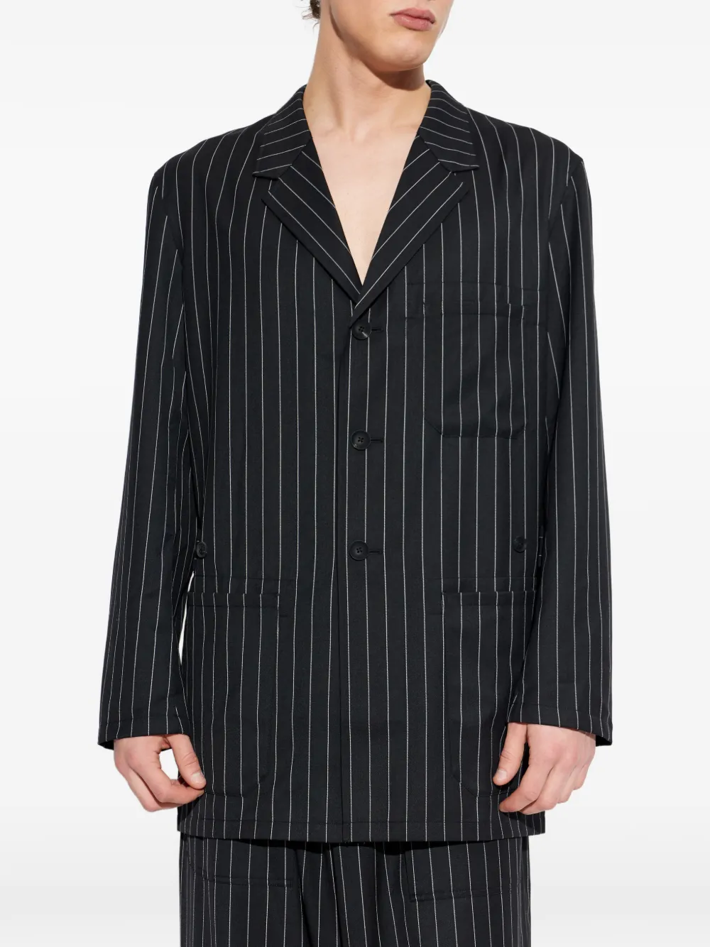  Y-3 Striped-pattern Buttoned Jacket - Black 