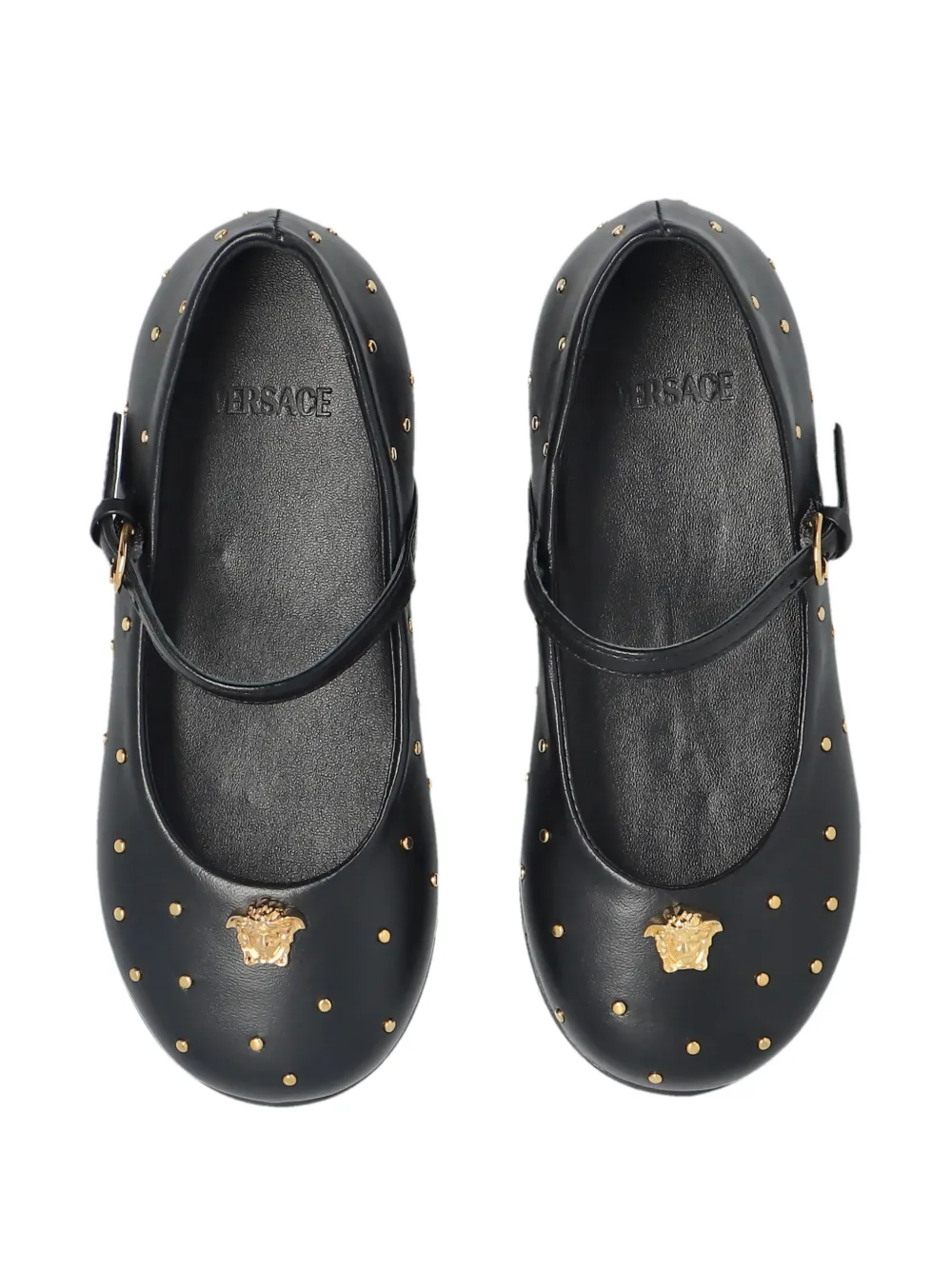 Versace Kids embellished leather shoes Zwart