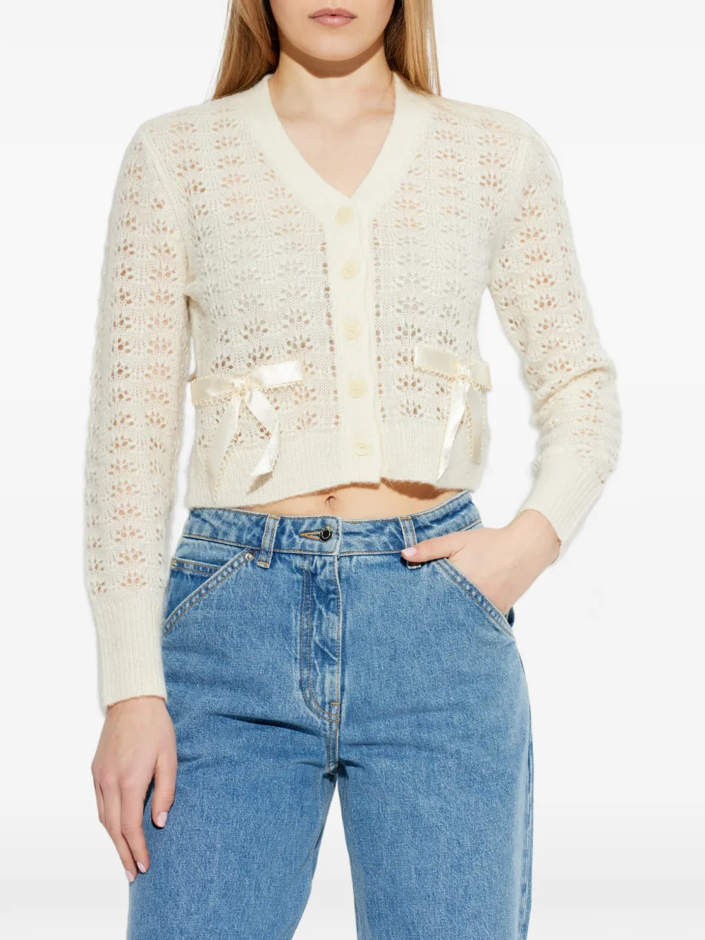 Loveshackfancy Cárdigan Lilly Con Aplique De Lazo - Blanco 
