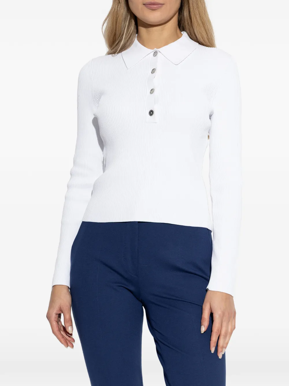  Michael Michael Kors Buttoned Collared Polo Top - White 