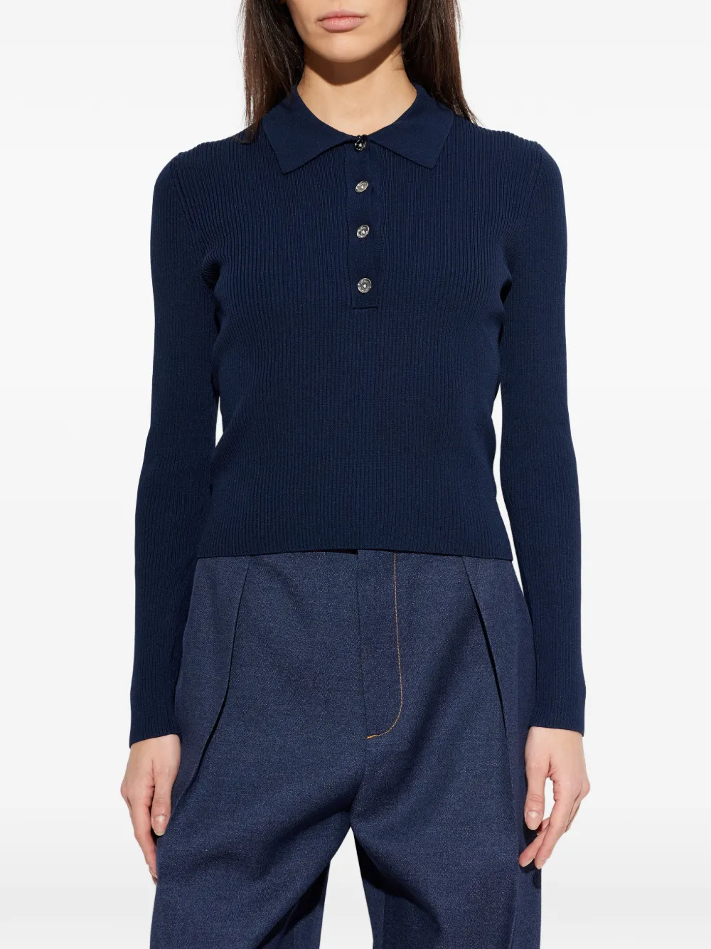 Michael Kors Geribbelde polotop met lange mouwen Blauw