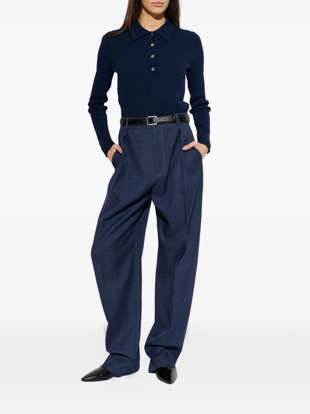 Michael Kors Geribbelde polotop met lange mouwen Blauw