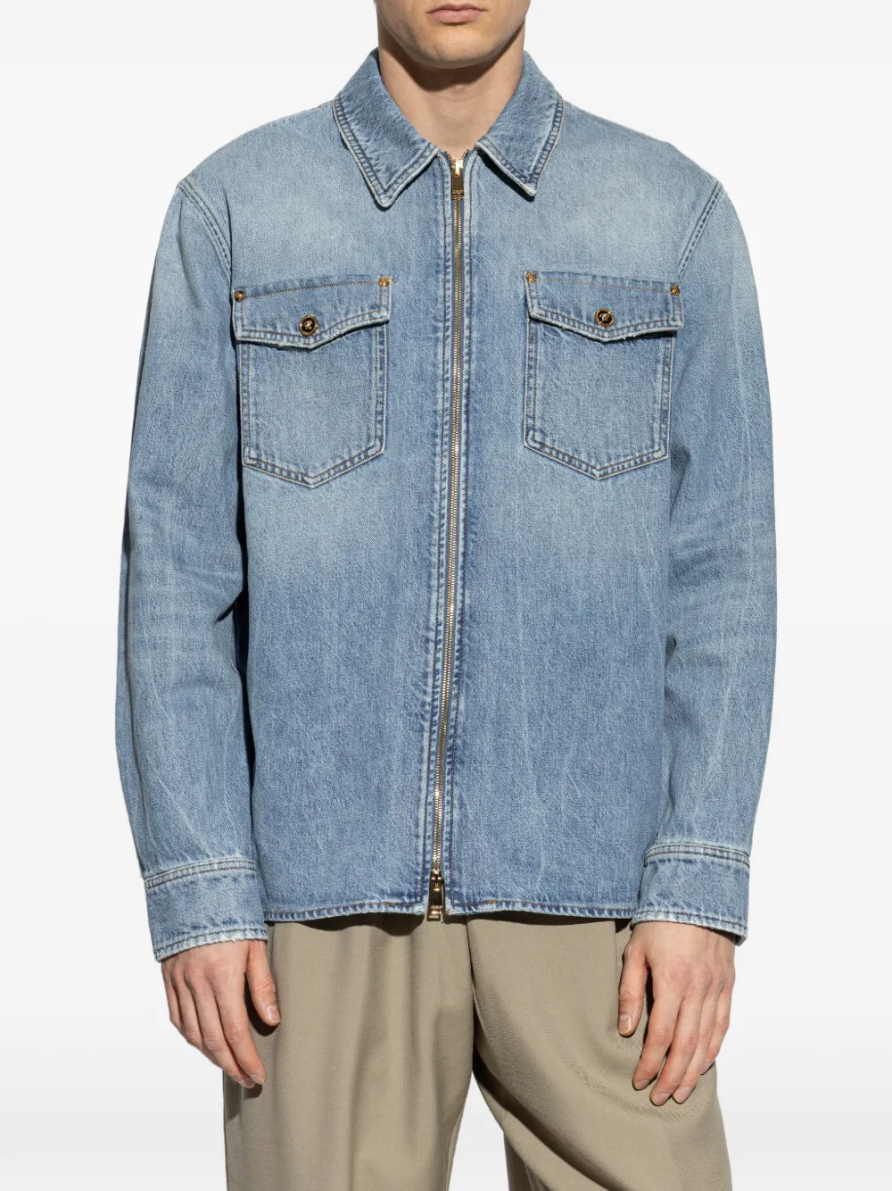  Versace Zipped Chest-pockets Shirt - Blue 