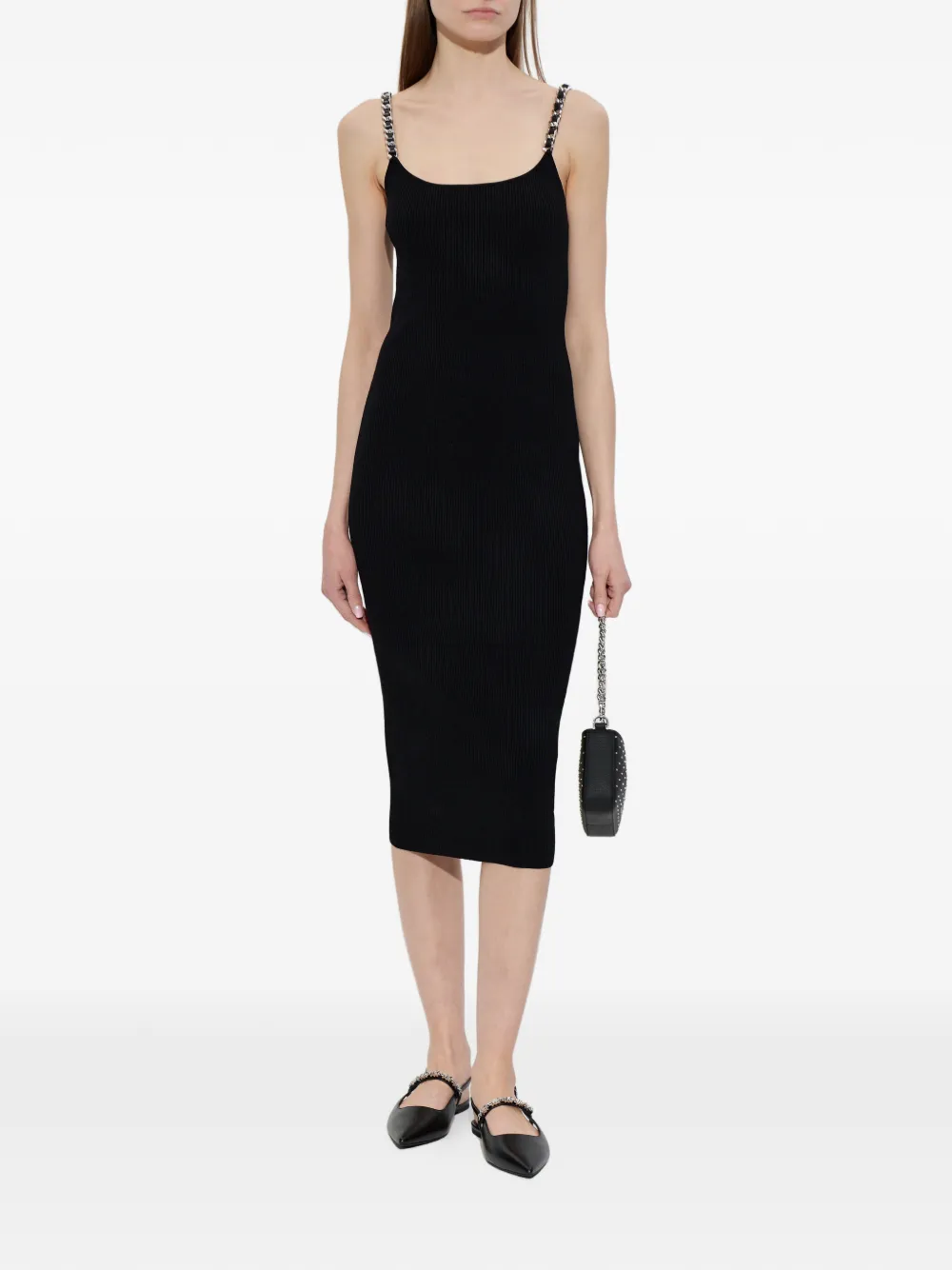 Michael Kors Zijden midi-jurk met kettingbandje Zwart