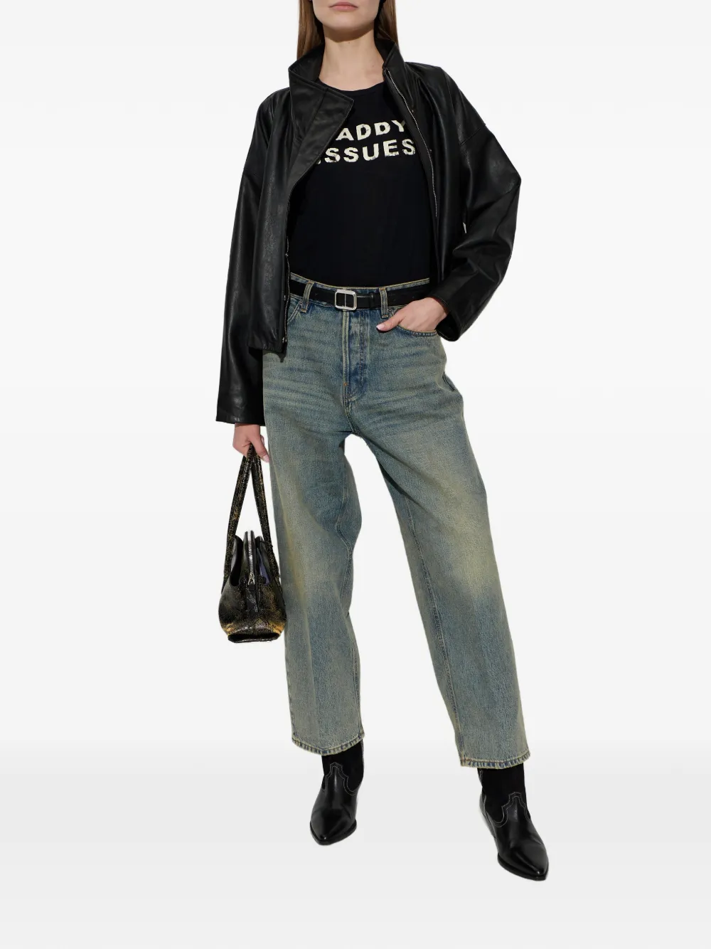 R13 T-shirt met tekst patroon Zwart