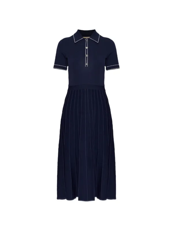 knee length dresses for ladies V-Neck Contrast Stitch Midi Dress