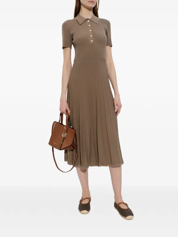 Michael Michael Kors half-button Pleated Midi Dress | Brown | FARFETCH GE