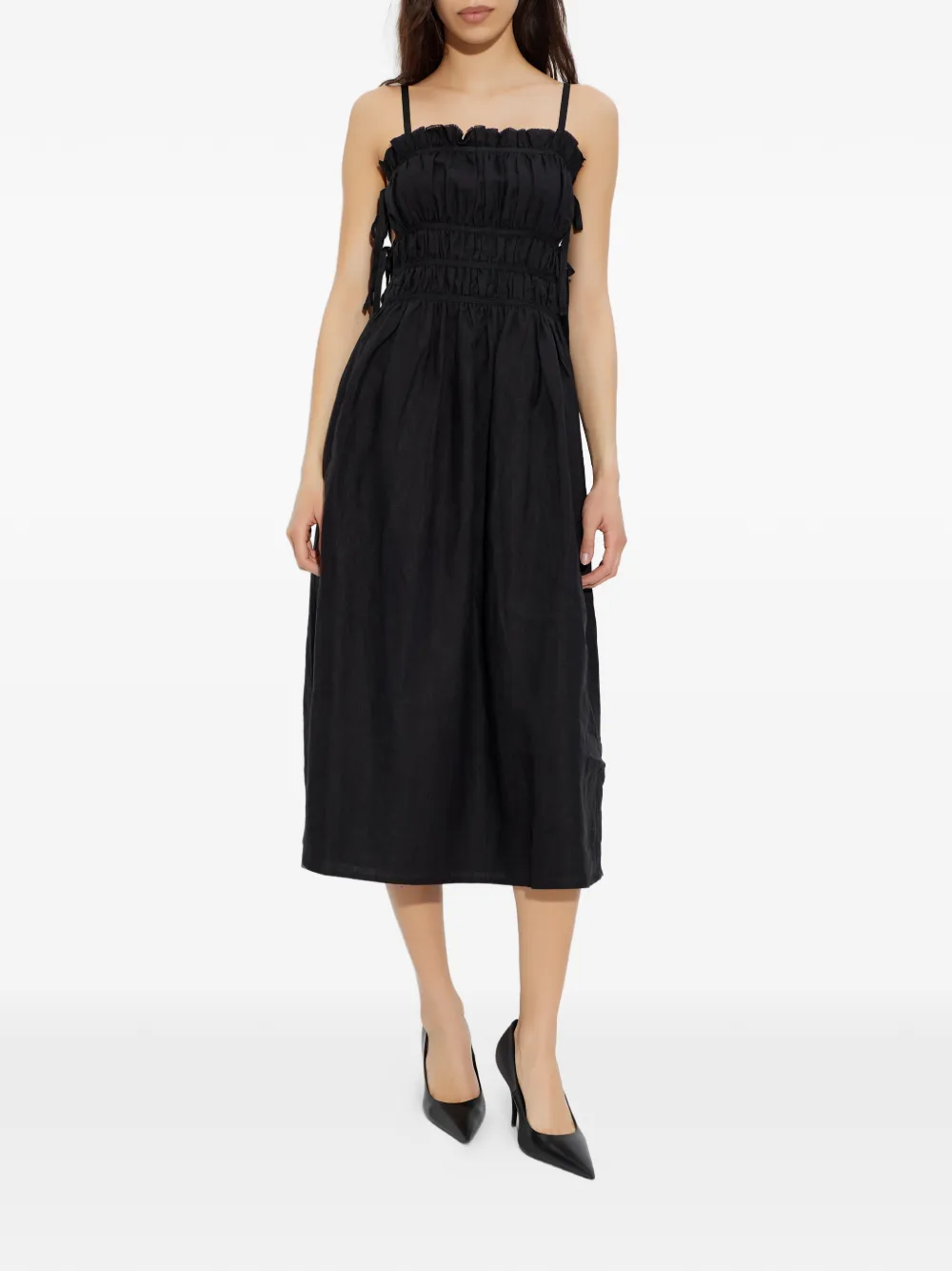 Cult Gaia Midi-jurk met ruches en strik Zwart
