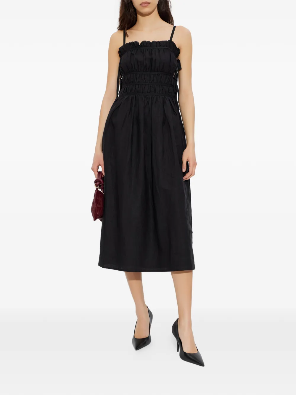 Cult Gaia Midi-jurk met ruches en strik Zwart