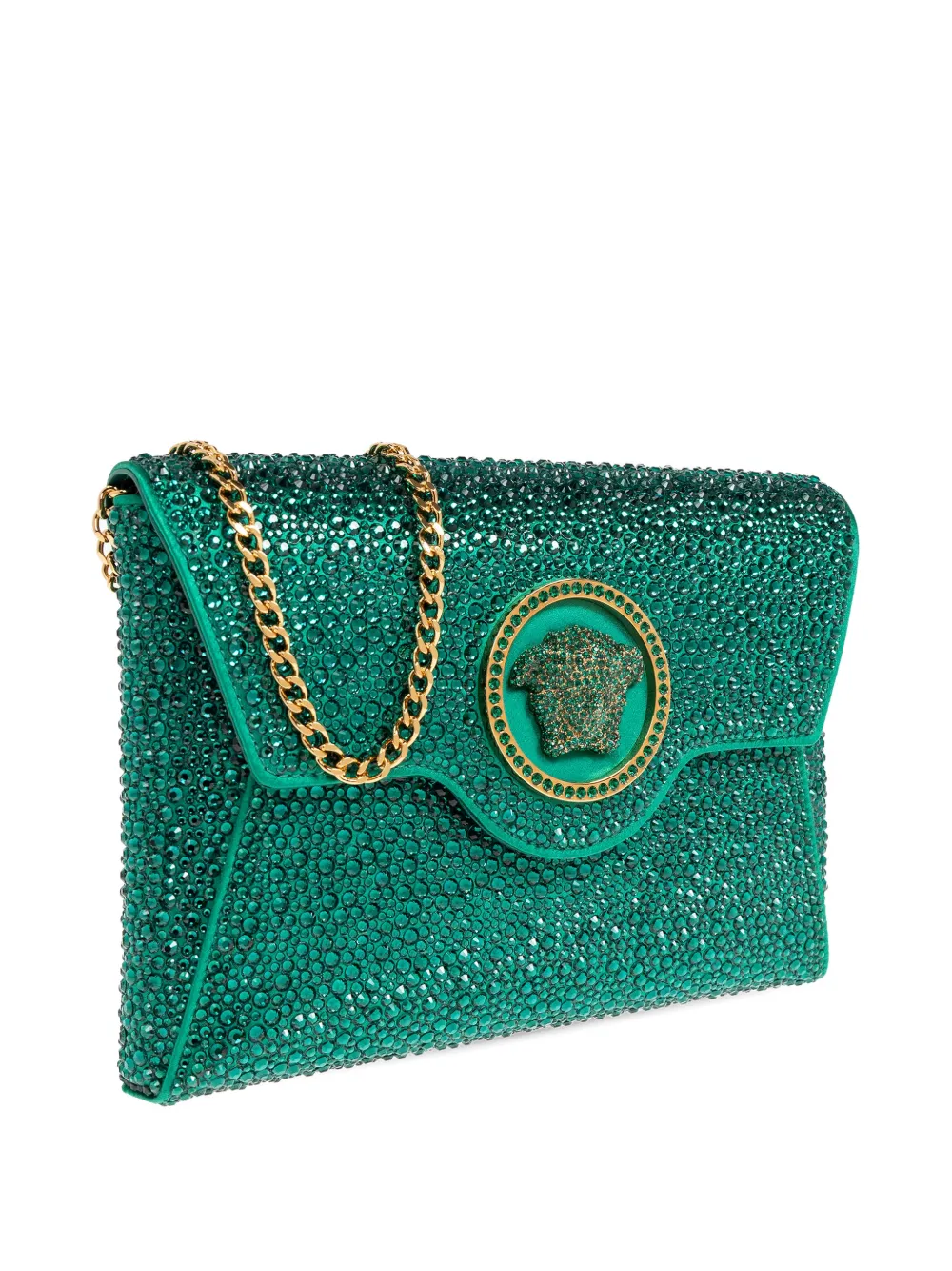 Versace La Medusa verfraaide satijnen clutch Groen