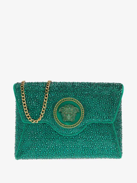 Versace La Medusa embellished satin clutch