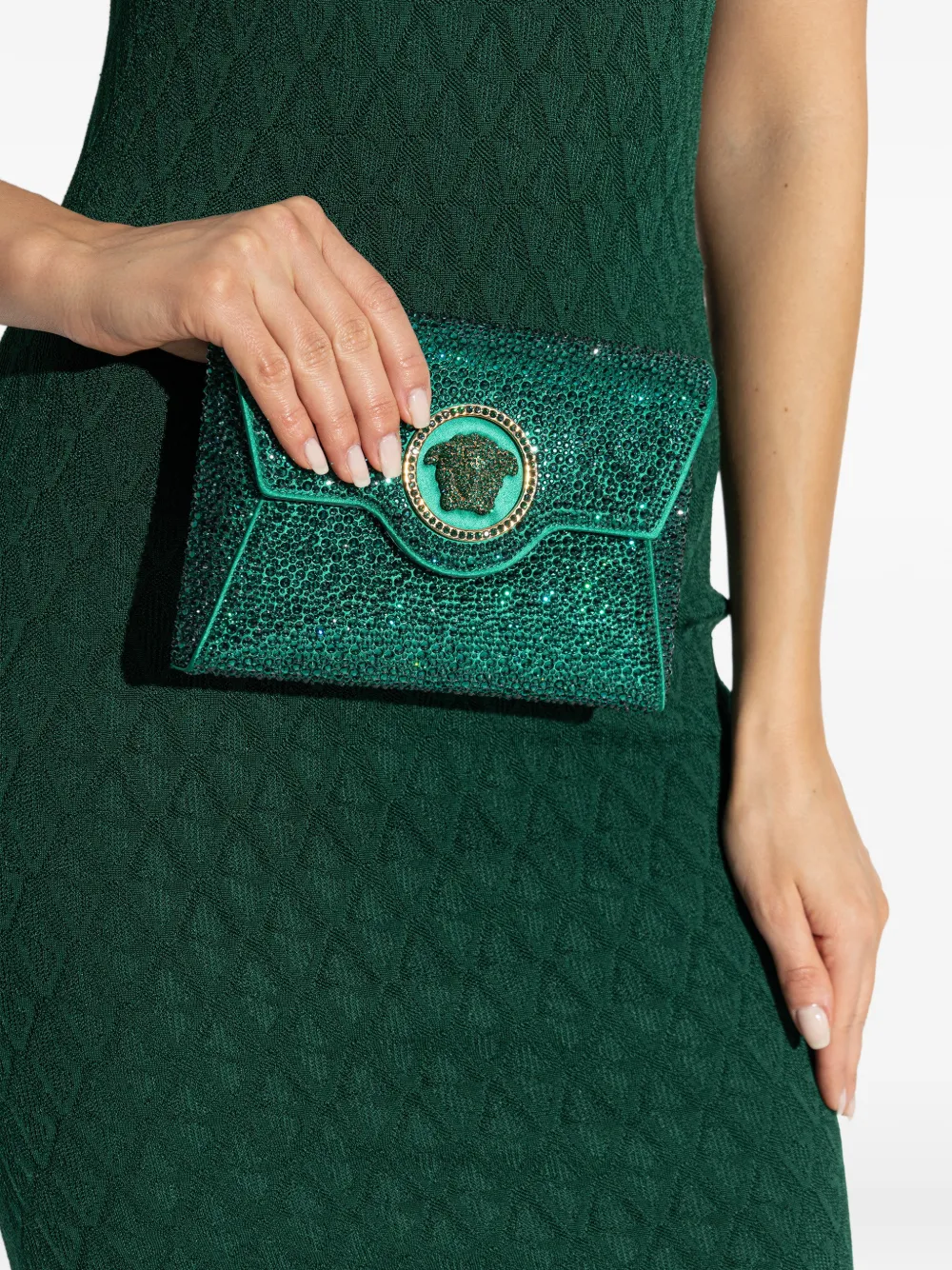  Versace Stud-embellished Clutch Bag - Green 