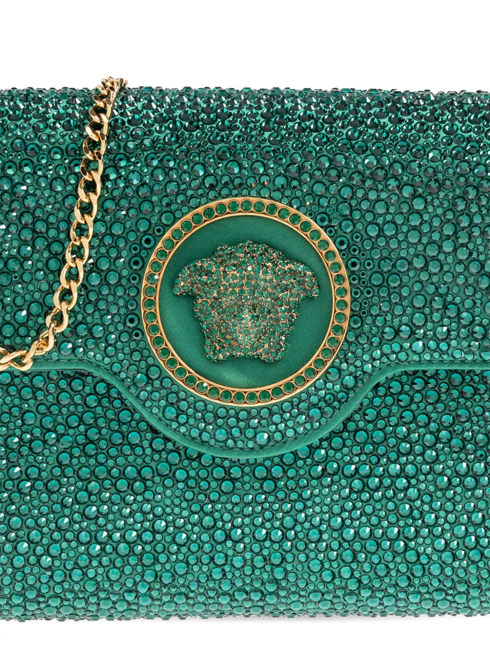 Versace La Medusa verfraaide satijnen clutch Groen