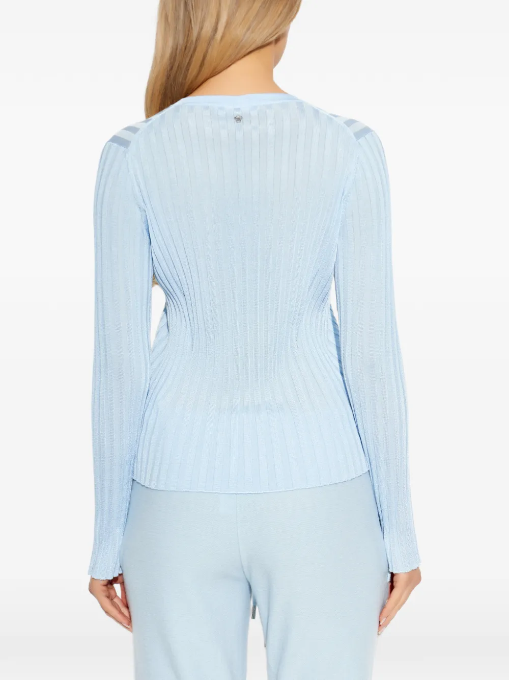 Versace Ribgebreide top van viscoseblend met ronde hals Blauw