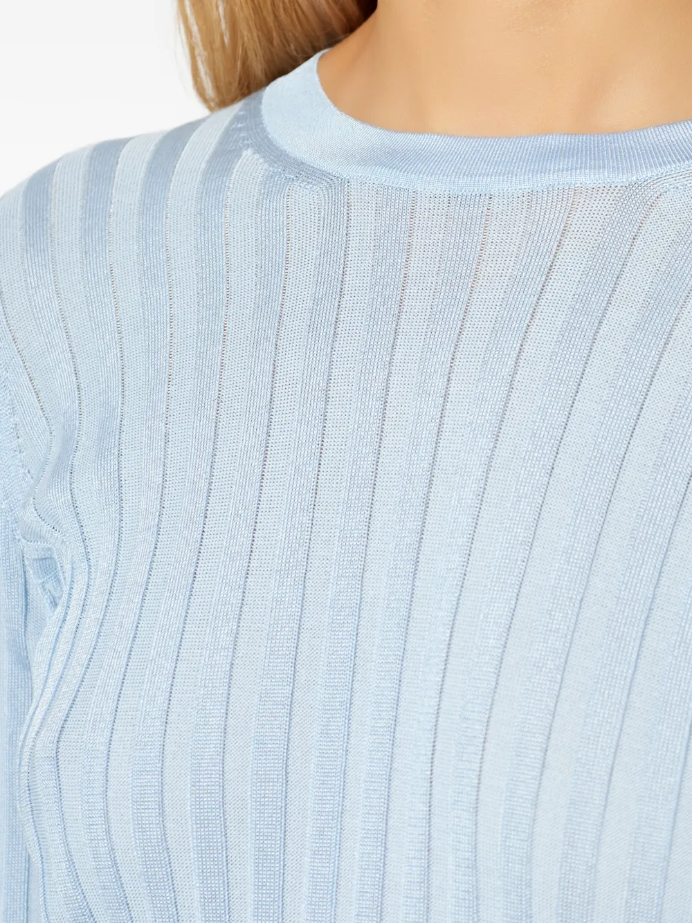 Versace Ribgebreide top van viscoseblend met ronde hals Blauw