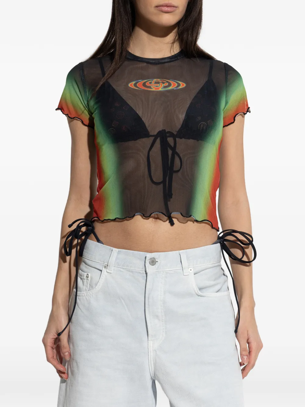  Casablanca Ruffled Printed Top - Black 