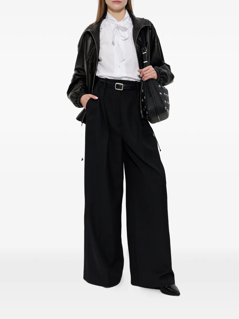 R13 Tie-detail Long-sleeve Shirt in White, view 2