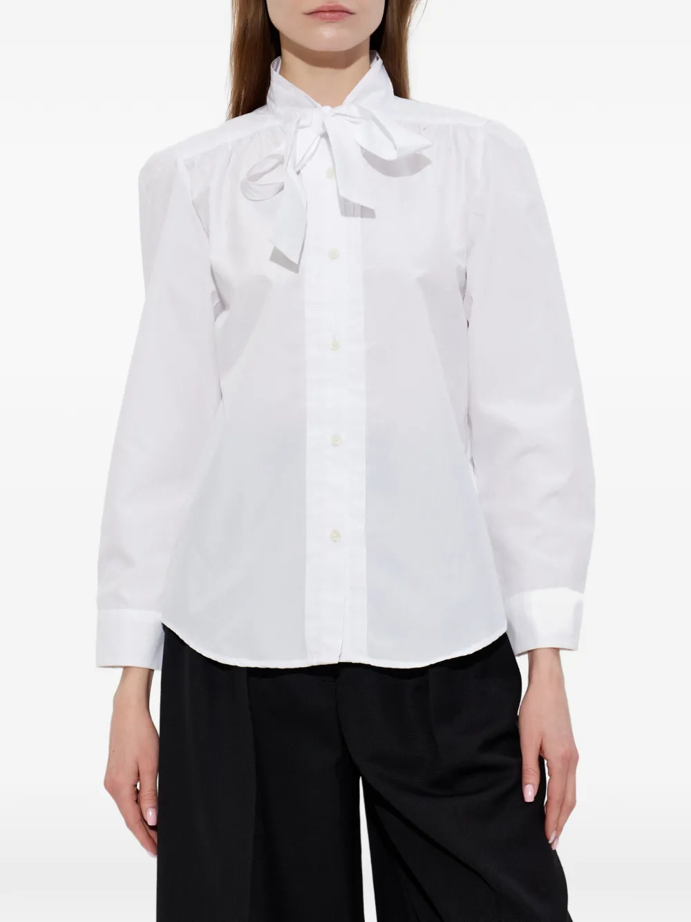 R13 Tie-detail Long-sleeve Shirt in White, view 3