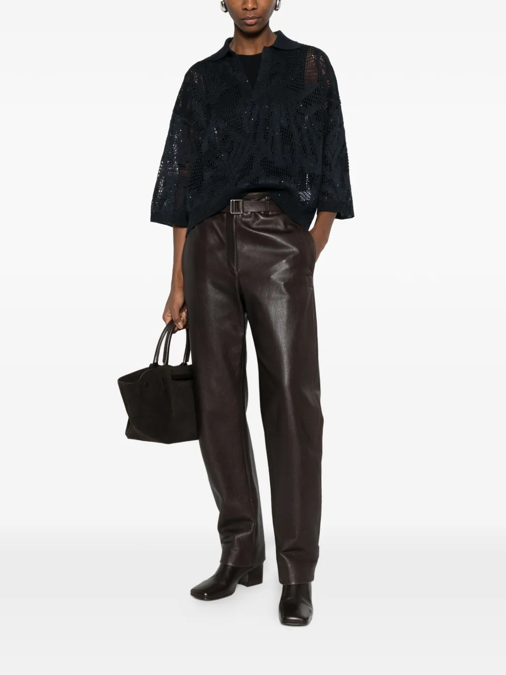  Brunello Cucinelli V-neck Open-knit Sweater - Blue 