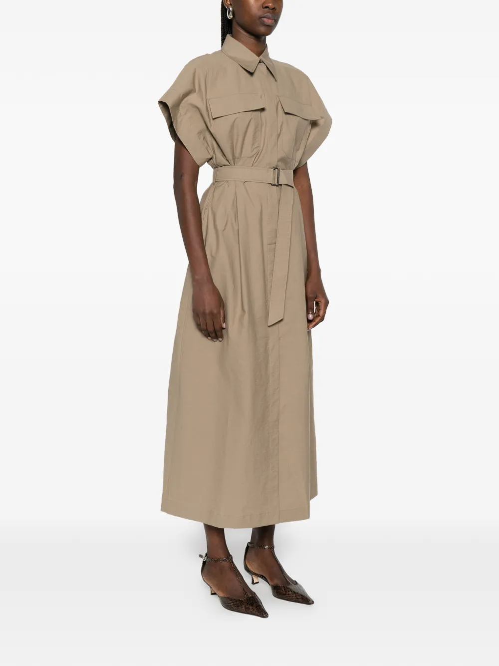  Brunello Cucinelli Pocket Belted Midi Dress - Neutrals 