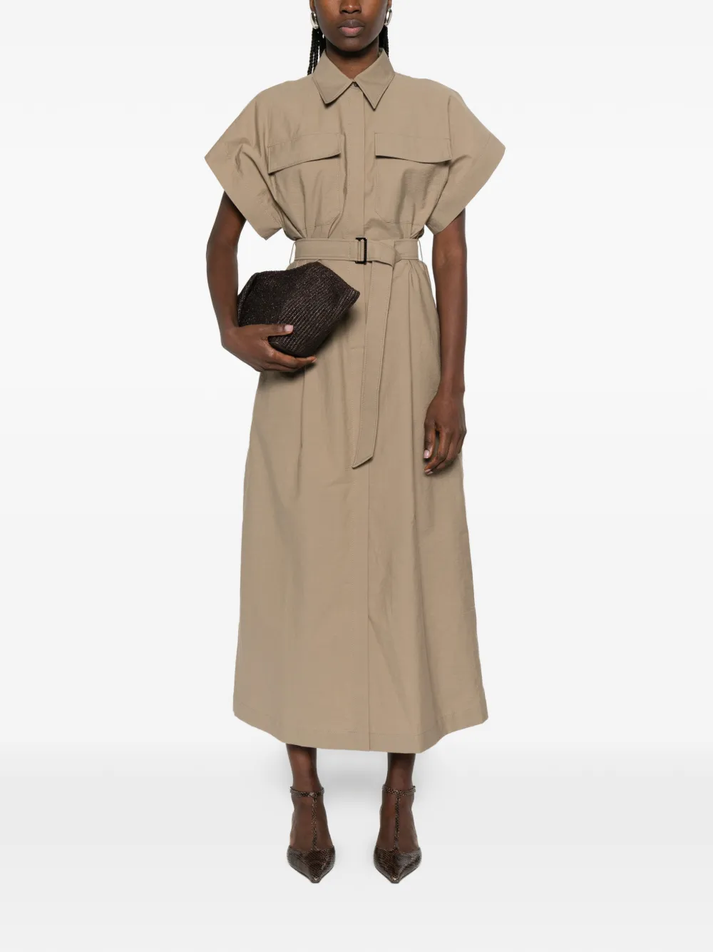  Brunello Cucinelli Pocket Belted Midi Dress - Neutrals 