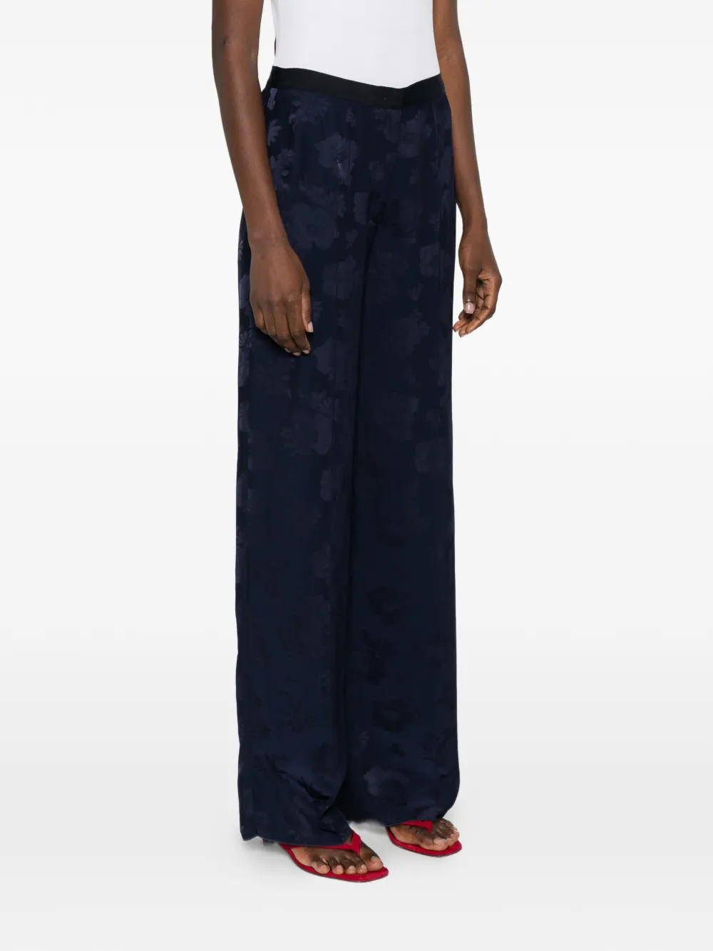 Forte Broek met bloemen jacquard Blauw