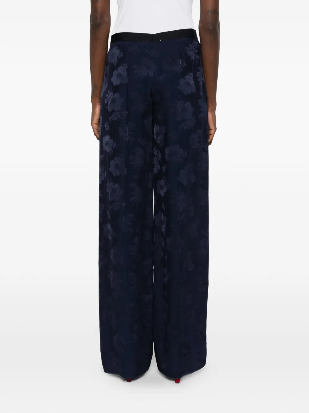 Forte Broek met bloemen jacquard Blauw