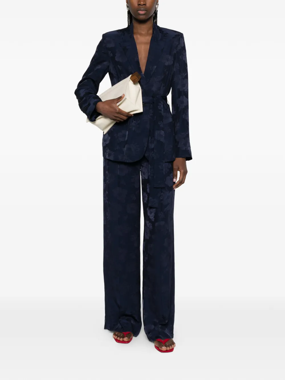 Forte Broek met bloemen jacquard Blauw