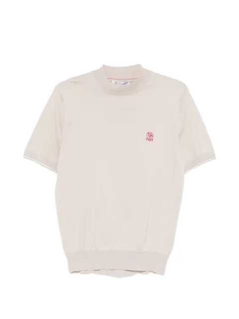 Brunello Cucinelli short sleeve embroidered knitted top
