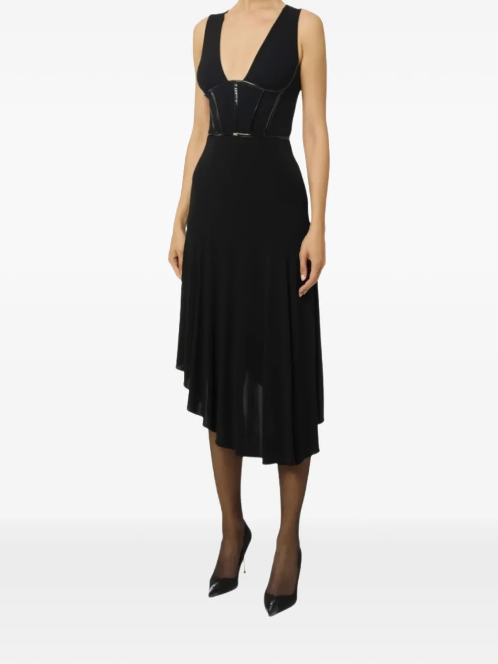 Elisabetta Franchi asymmetric corsetry midi dress - Zwart