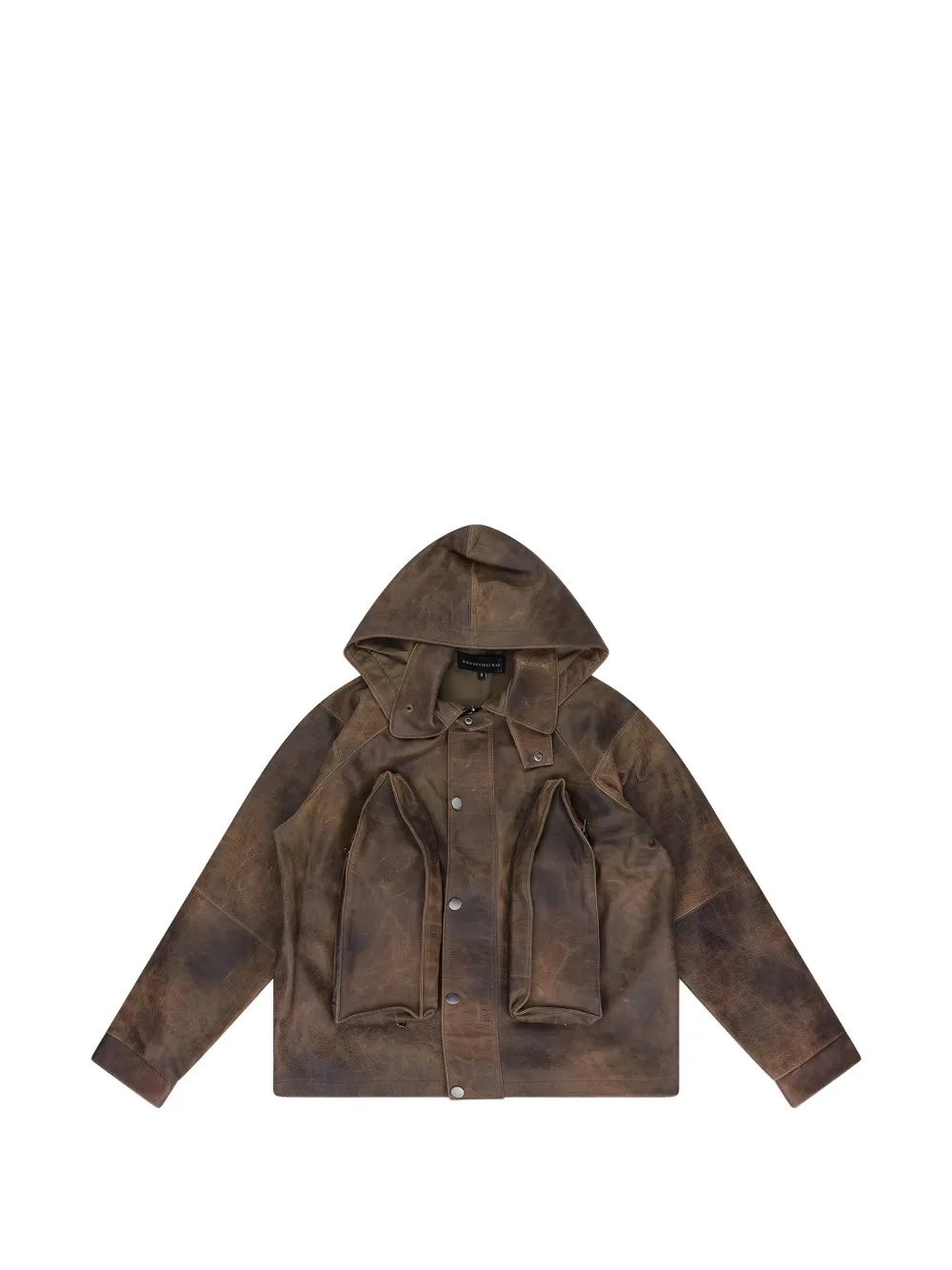 Who Decides War hooded pocket leather jacket - Marrone