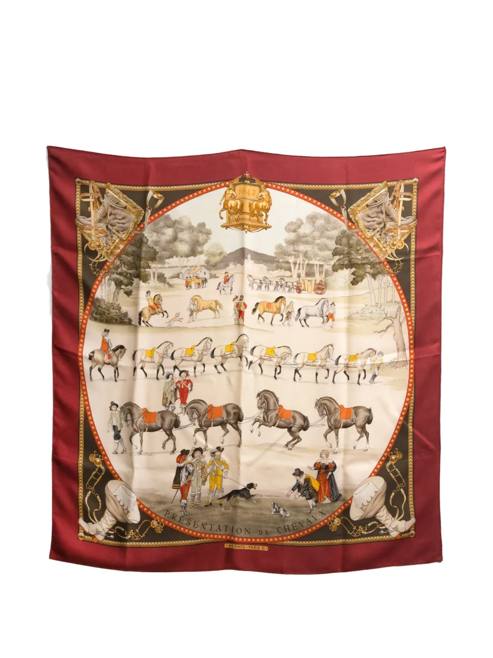 Hermès Pre-Owned 1970s Presentation de Chevaux silk scarf - Rosso