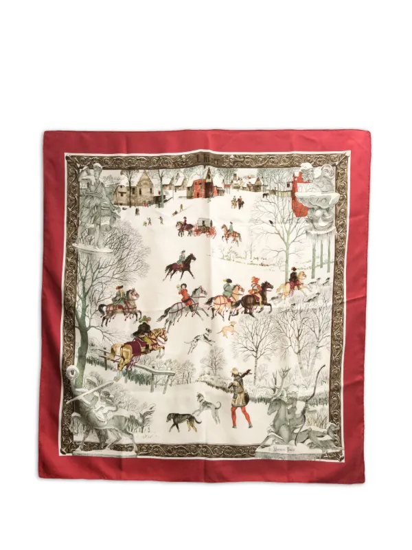 Hermès Pre-owned 1970s L’hiver Silk Scarf in Neutrals