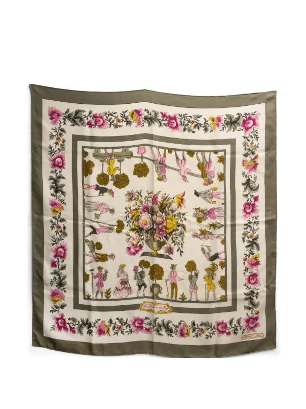 Hermès Pre-owned 1967 Les Jardiniers Du Roy Floral-print Silk Scarf in Neutrals