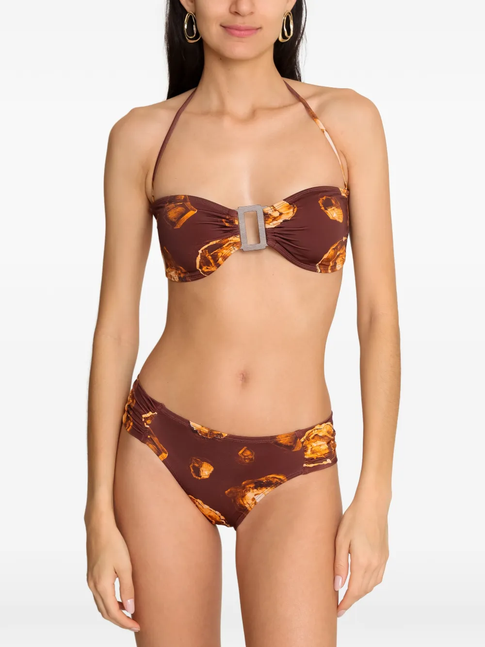  Brigitte Mila Buckle-detail Patterned Bikini - Brown 