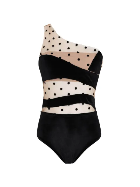 Brigitte polka-dot one-shoulder swimsuit