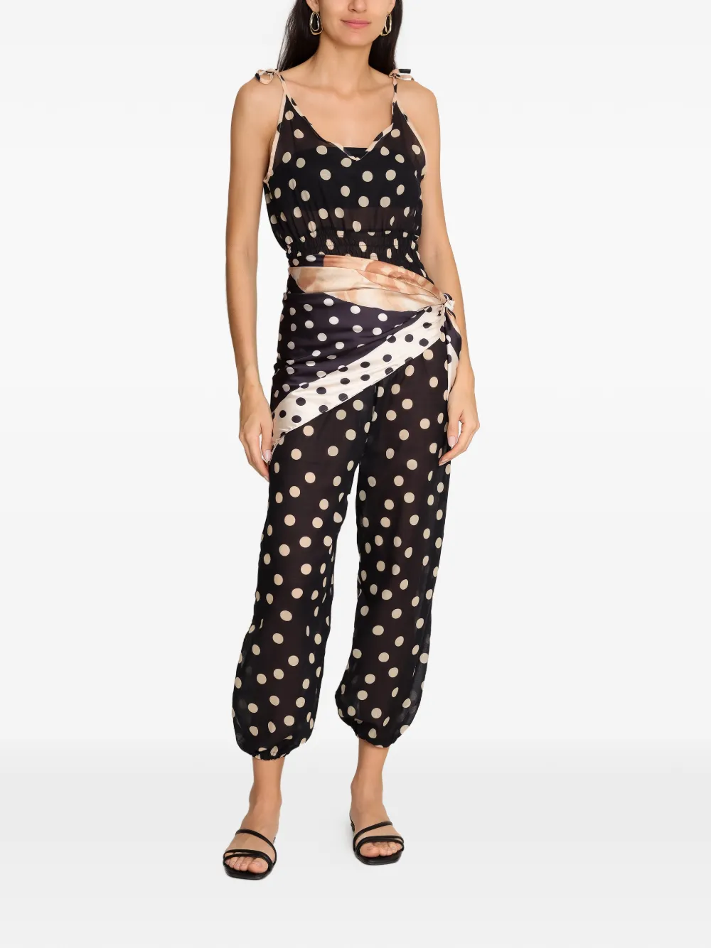Brigitte Anne polka-dot tie-strap jumpsuit - Zwart