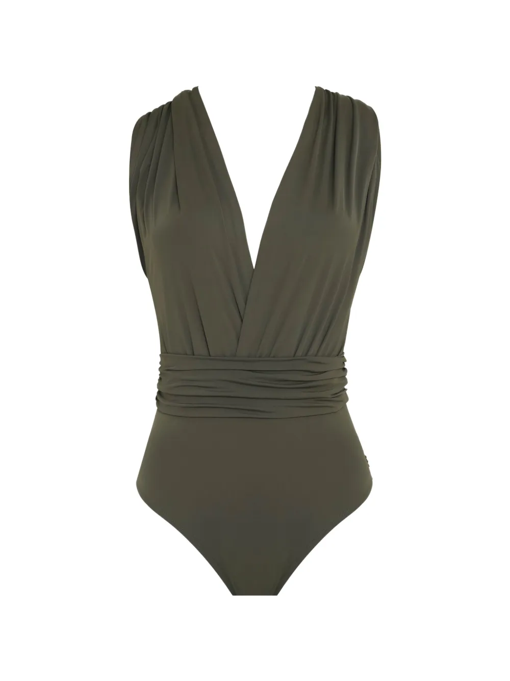 Brigitte draped-detail V-neck swimsuit - Verde