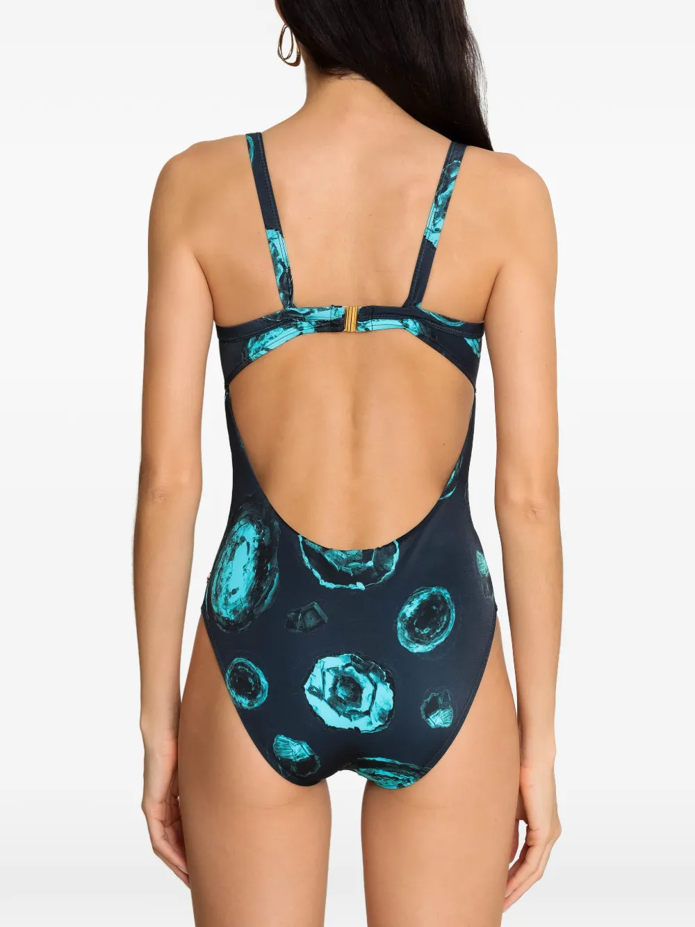  Brigitte Cut-out Patterned Swimsuit - Blue 